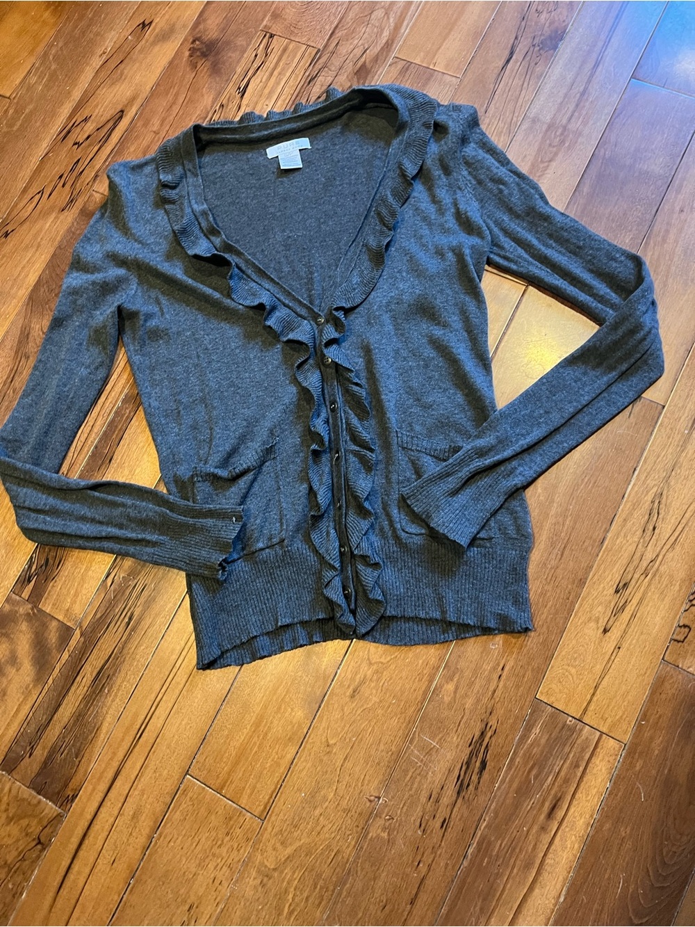 Charcoal Ruffle-Trim Cardigan pure by Alfred Sung size small